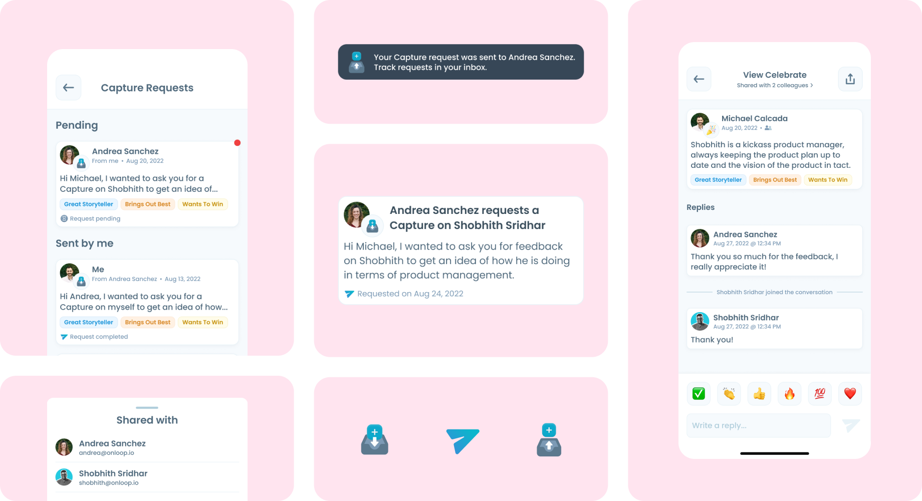 Capture Requests inbox — pending, sent, and shared feedback requests